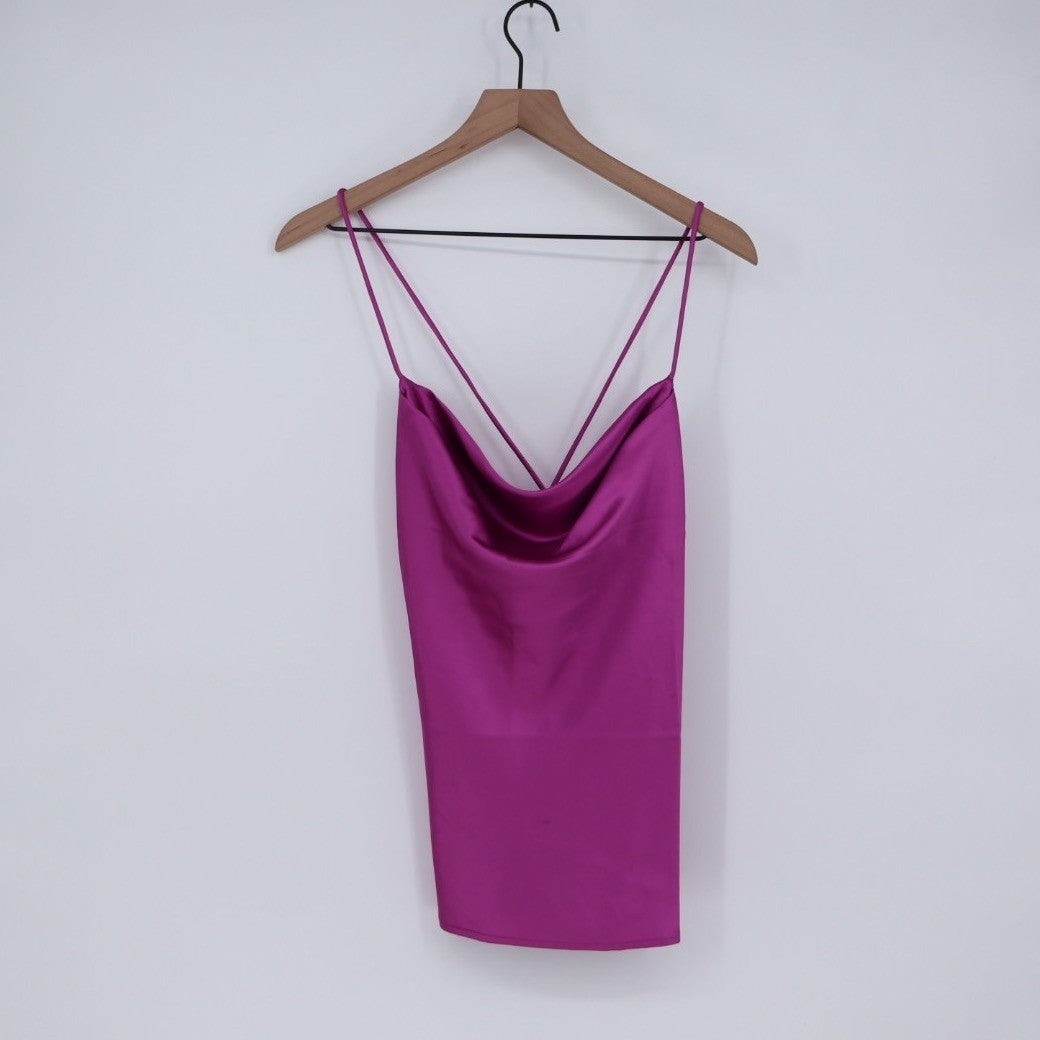 Pretty Garbage Purple Satin Side Slit Cowl Neck Cami Top Size L