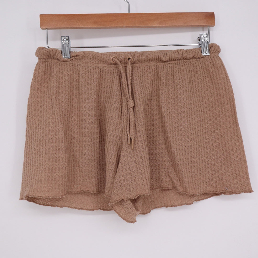 Alexander Del Rossa Tan Waffle Knit Lounge Pajama Shorts Womens Large Drawstring