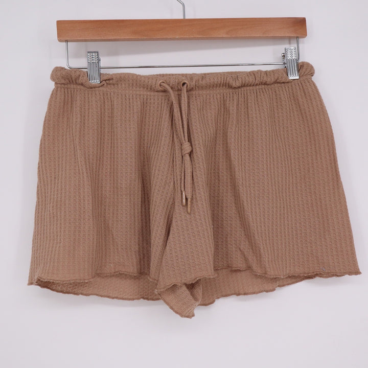 Alexander Del Rossa Tan Waffle Knit Lounge Pajama Shorts Womens Large Drawstring