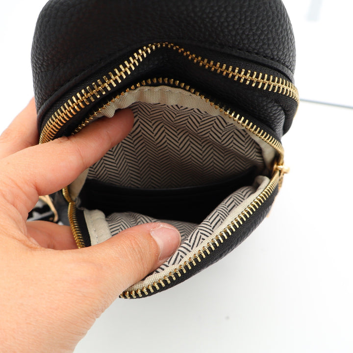 Ah-dorned Black Vegan Leather Sling Bag Gold Hardware Geometric Guitar Strap