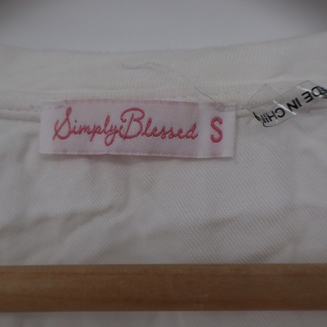 Simply Blessed White V-Neck Short Sleeve Rayon T-Shirt Size S