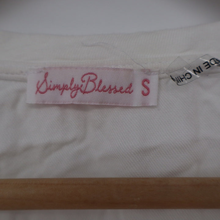 Simply Blessed White V-Neck Short Sleeve Rayon T-Shirt Size S