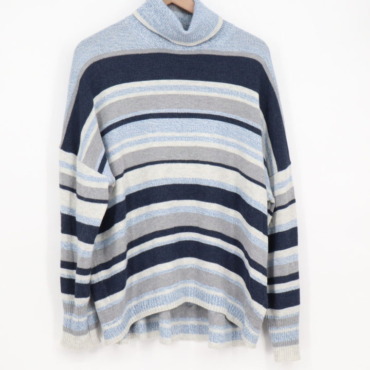 Loft Lou Grey Sweater Womens XL Multicolor Striped Knit Turtle Neck Long Sleeve