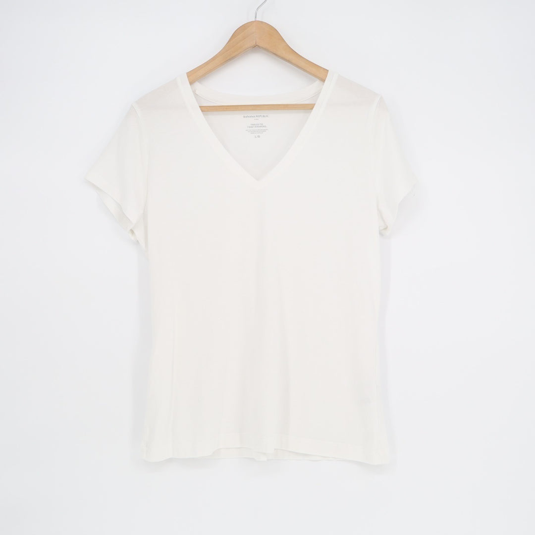 Banana Republic Timeless T-Shirt Intemporel Women Large White Crew Neck Pullover