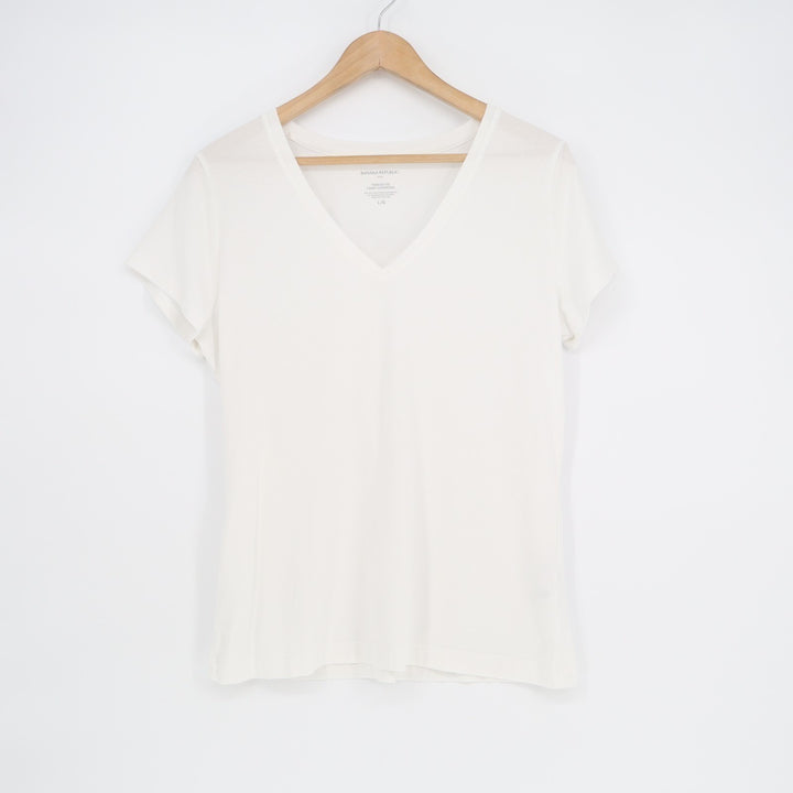 Banana Republic Timeless T-Shirt Intemporel Women Large White Crew Neck Pullover