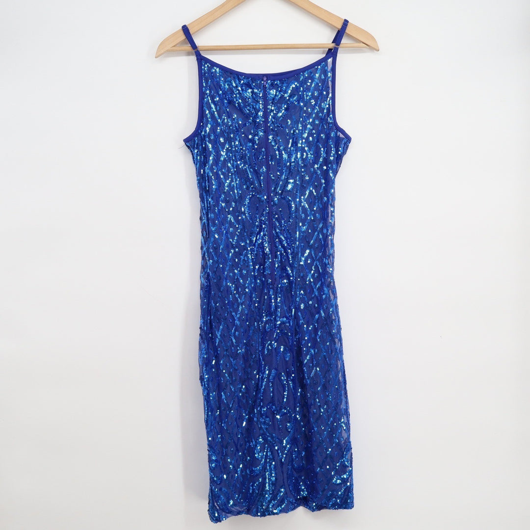 Fashion Nova Royal Blue Sequin Bodycon Dress Square Neck Sleeveless XL