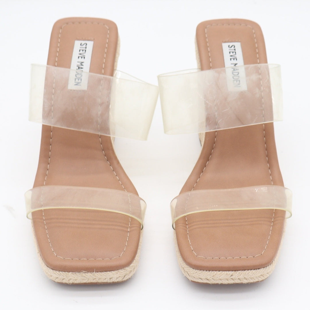 Steve Madden Mackie Clear Double Strap Espadrille Wedge Sandals Tan Size 9 M