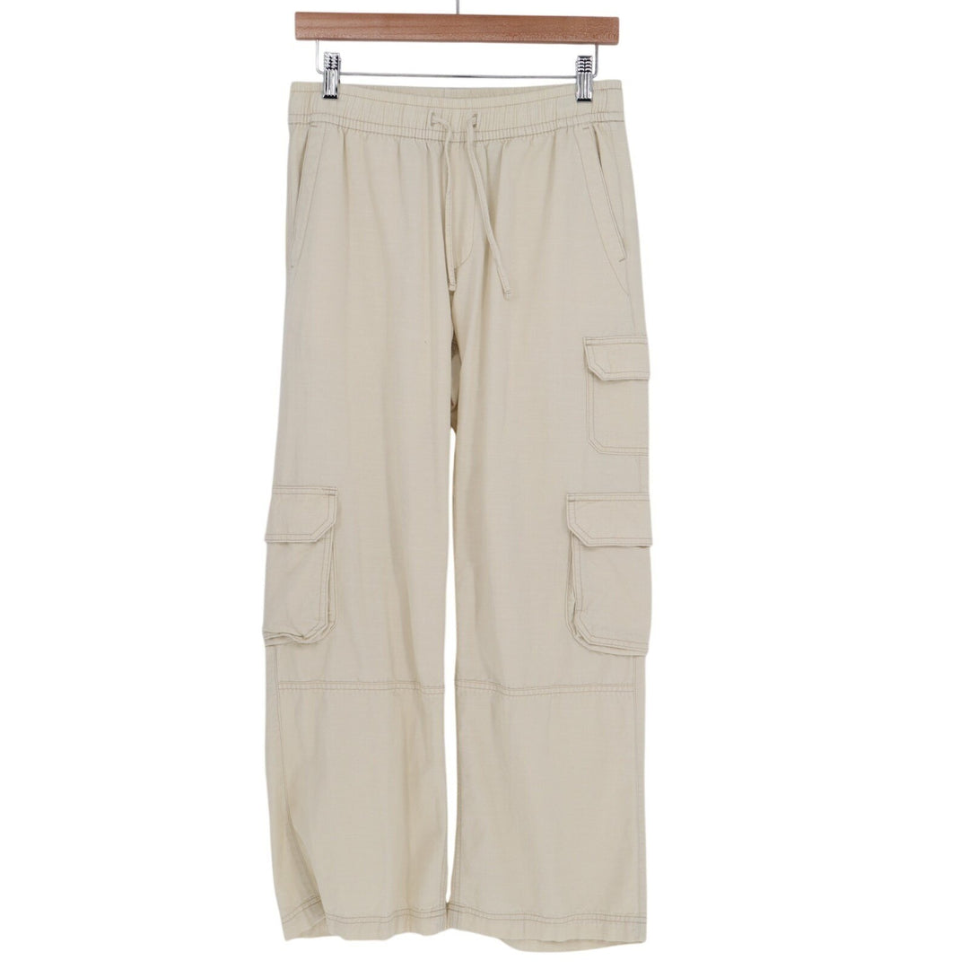 Old Navy Cargo Pants Womens S Petite Beige Cotton Drawstring Mid Rise Wide Leg