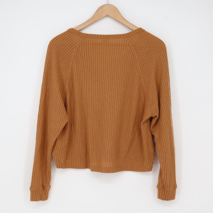 Abound Top Womens S Waffle Knit Brown Split Neck Cropped Thermal Excellent