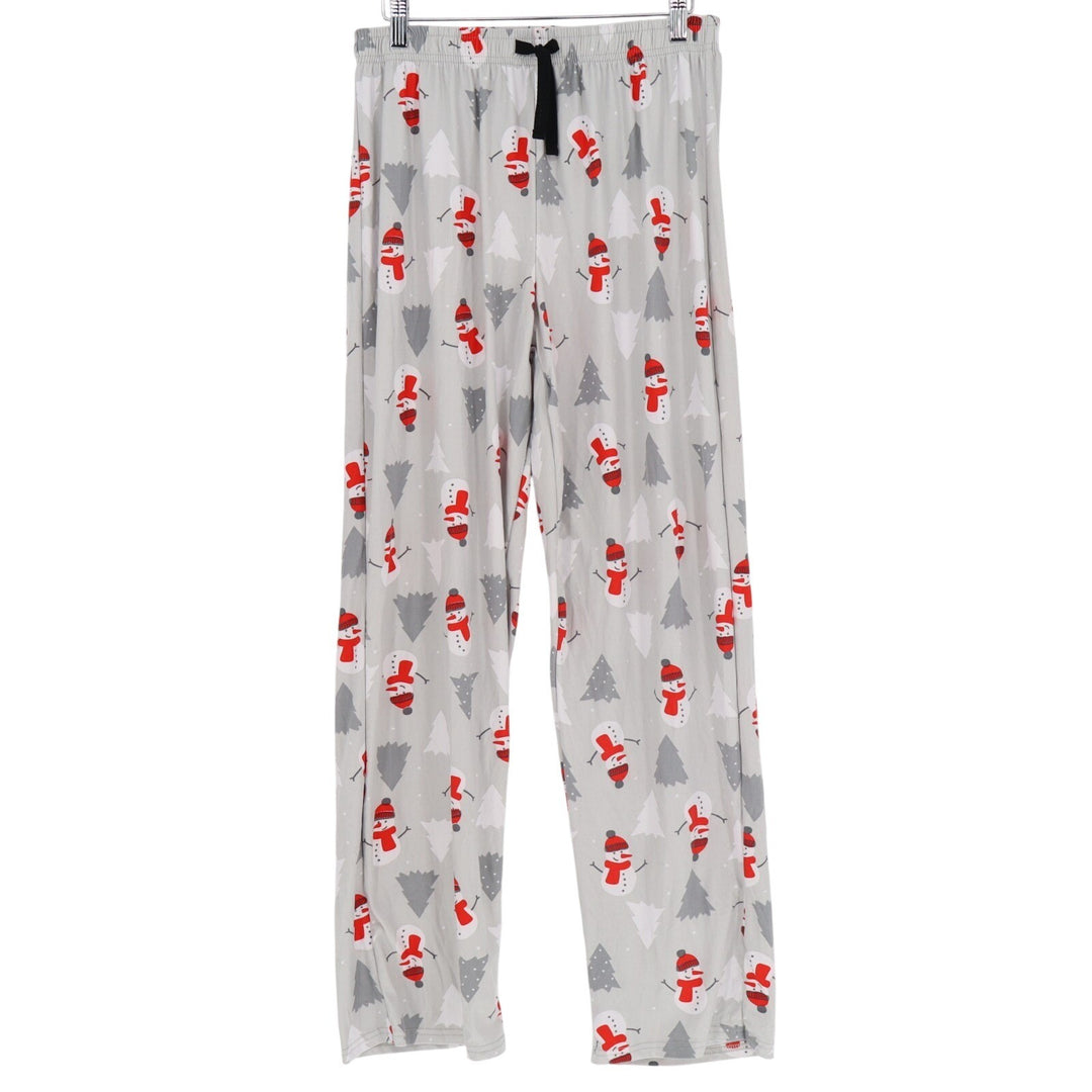 Christmas Pajama Pants Womens Large Gray Stretch Drawstring Waist Straight Leg