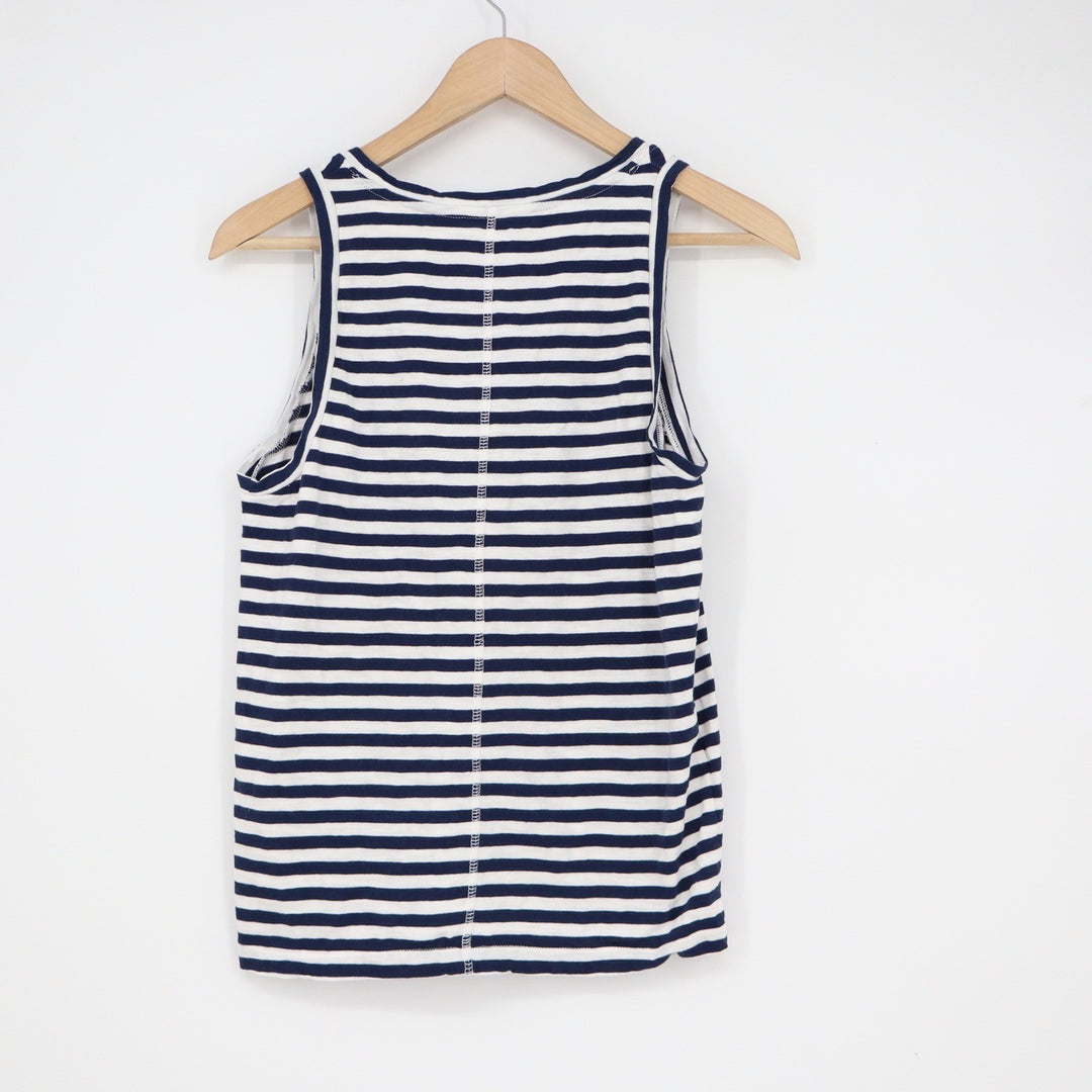 J.Crew Girlfriend Tank Top XS Navy Blue White Striped Cotton Sleeveless Shirt