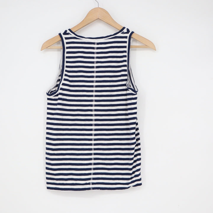 J.Crew Girlfriend Tank Top XS Navy Blue White Striped Cotton Sleeveless Shirt
