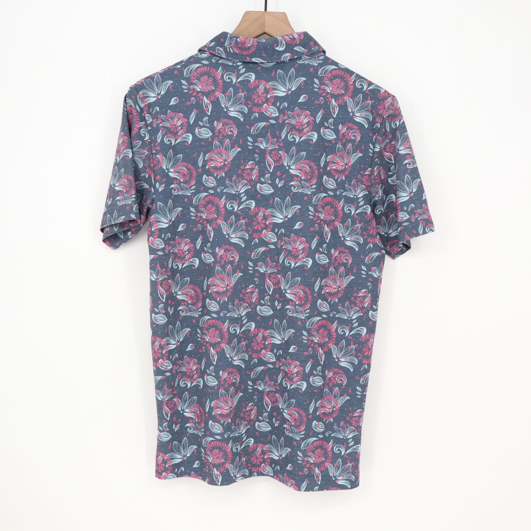 TravisMathew Mens Featherweight Flourish Floral Golf Polo Shirt Blue Pink S
