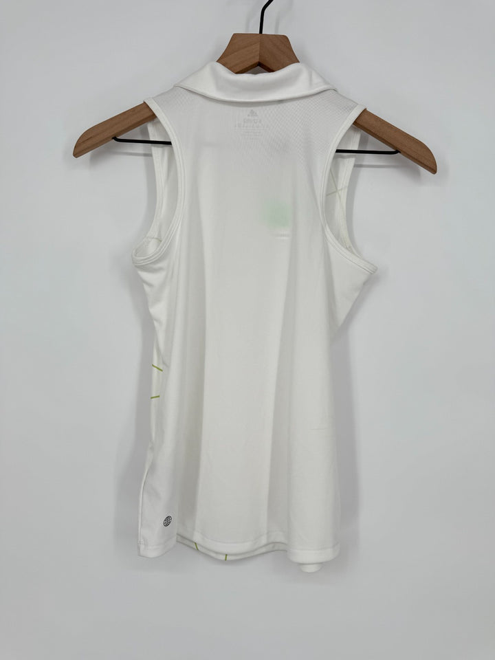 Adidas Golf Polo Shirt Girls 11-12 M Lime White Printed Trefoil Logo Sleeveless