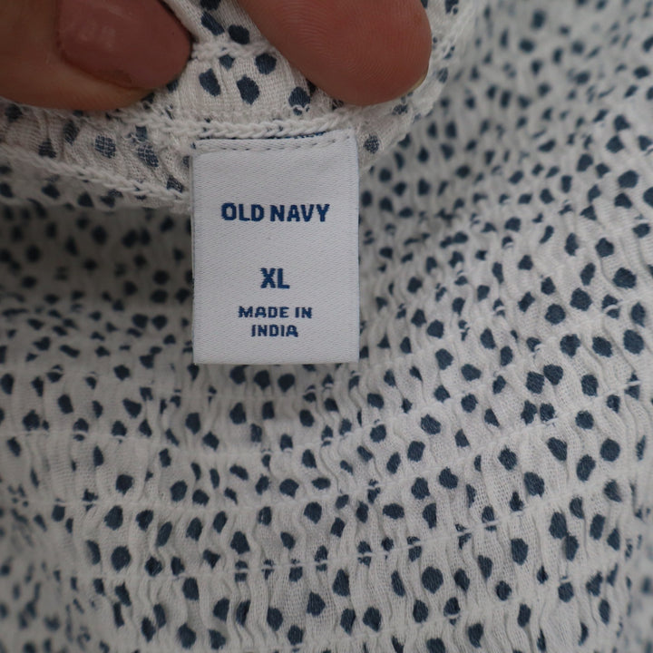 Old Navy Womens XL Polka Dot Smocked Peplum Top White Blue Off Shoulder