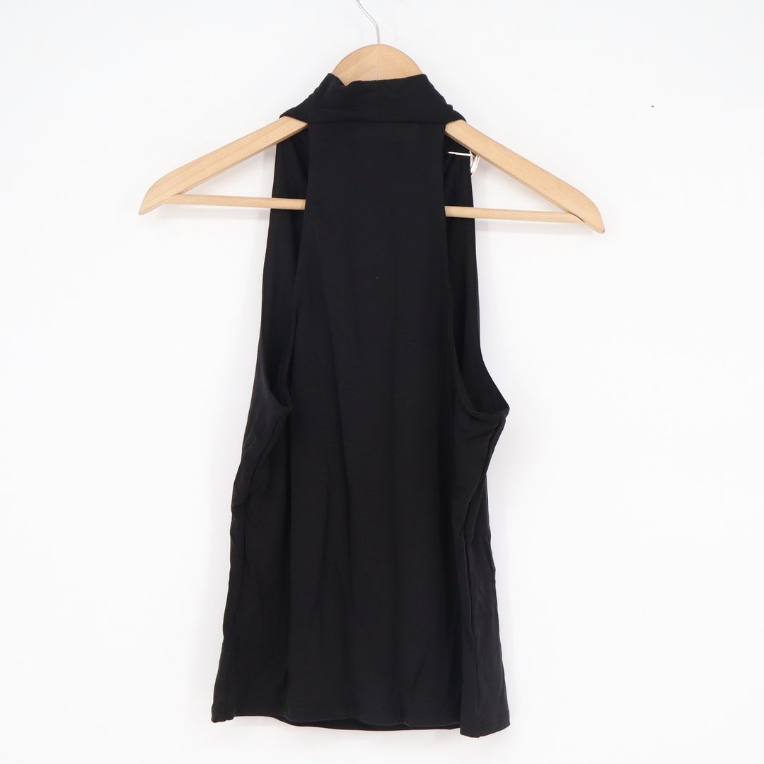 Express Womens Black Mock Neck Sleeveless Top Gold Hardware Accent Size M