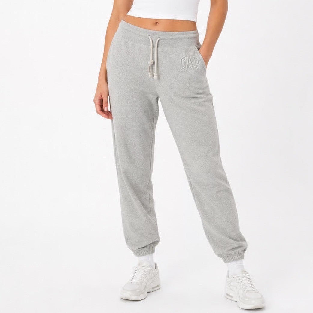 GAP Women's Heather Gray Logo Jogger Sweatpants Size S Small Drawstring Fleece