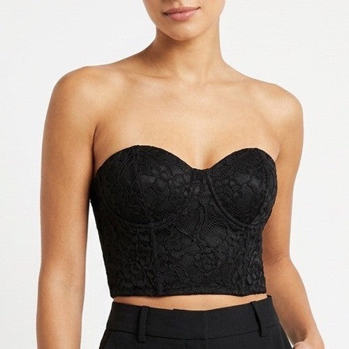 Naked Wardrobe Black Lace Bustier Crop Top Sweetheart NWSP20-T7 Womens XS