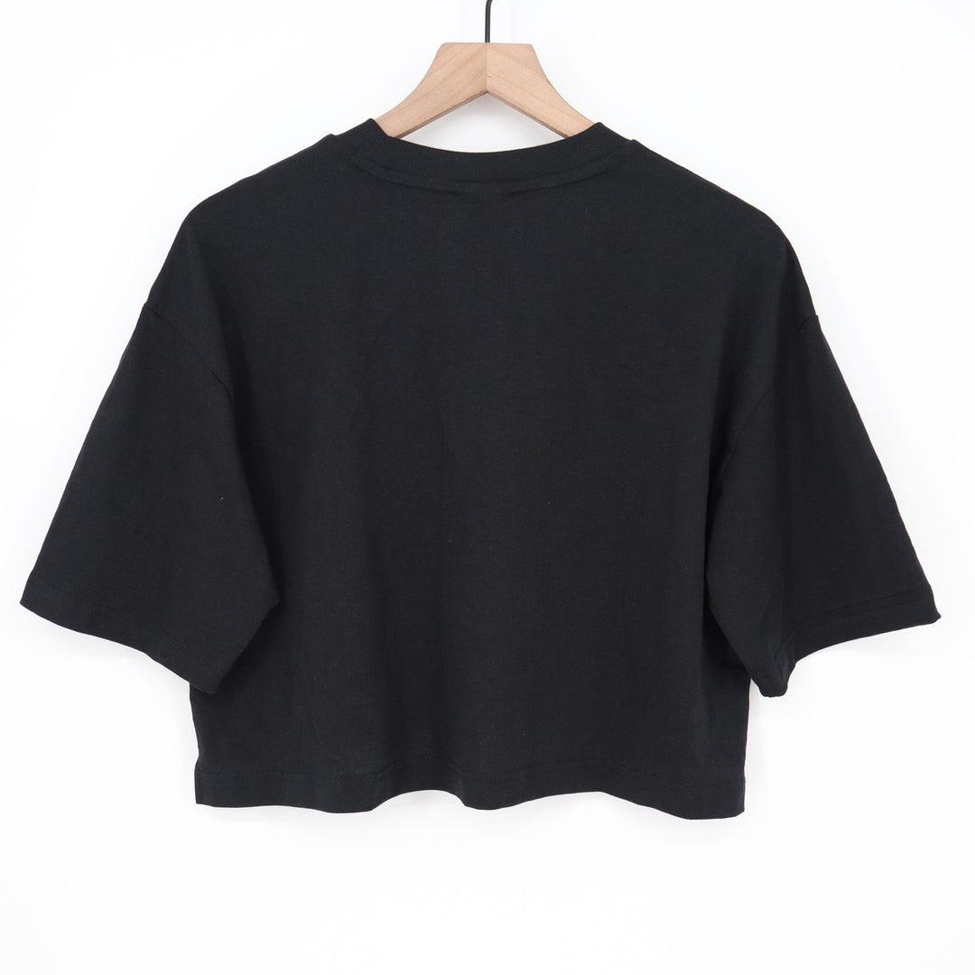 New Balance Womens Oversized Cropped T-Shirt Black Embroidered Logo BK S