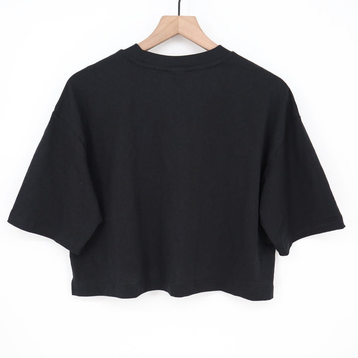 New Balance Womens Oversized Cropped T-Shirt Black Embroidered Logo BK S