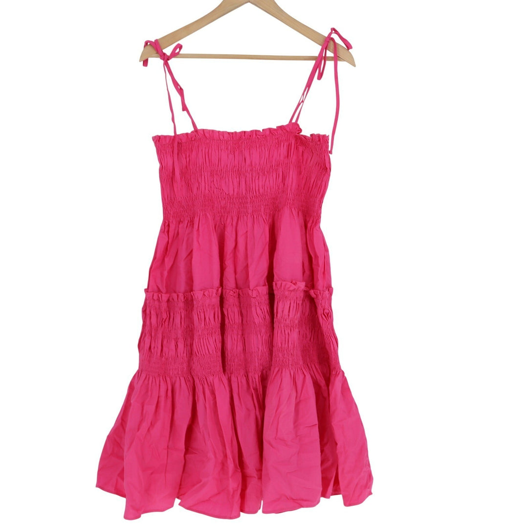 PINCH Gracelyn Tie Strap Mini Dress Fuchsia Pink Smocked Tiered Ruffle Large