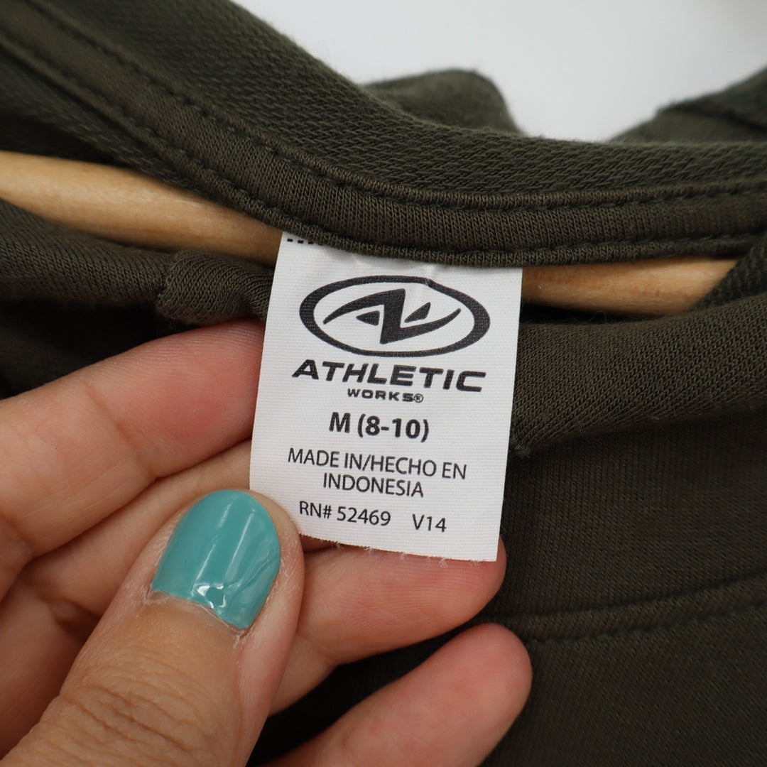 Athletic Work Hoodie Womens Medium(8-10) Olive Green Stretch Thumb Hole Sleeve