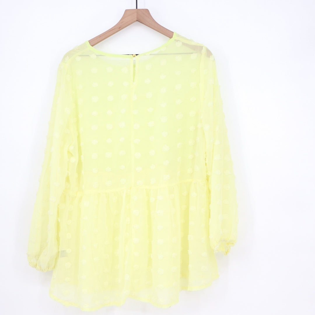 Shein Curve Yellow Swiss Dot Peplum Blouse Long Sleeve Plus Size 2XL