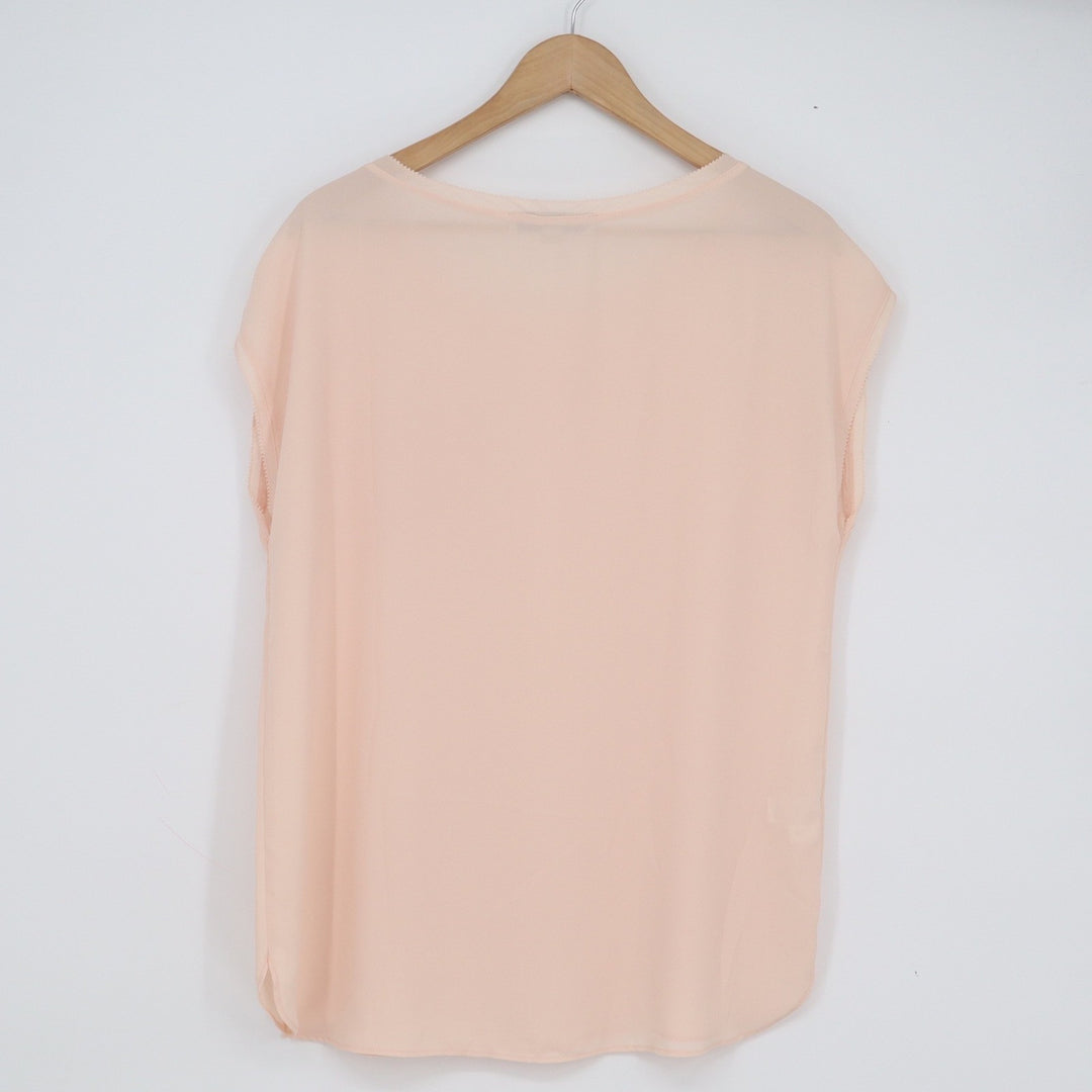 Ann Taylor LOFT Peach Short Sleeve Scallop Trim Pocket Blouse Womens Medium M