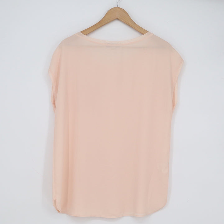 Ann Taylor LOFT Peach Short Sleeve Scallop Trim Pocket Blouse Womens Medium M
