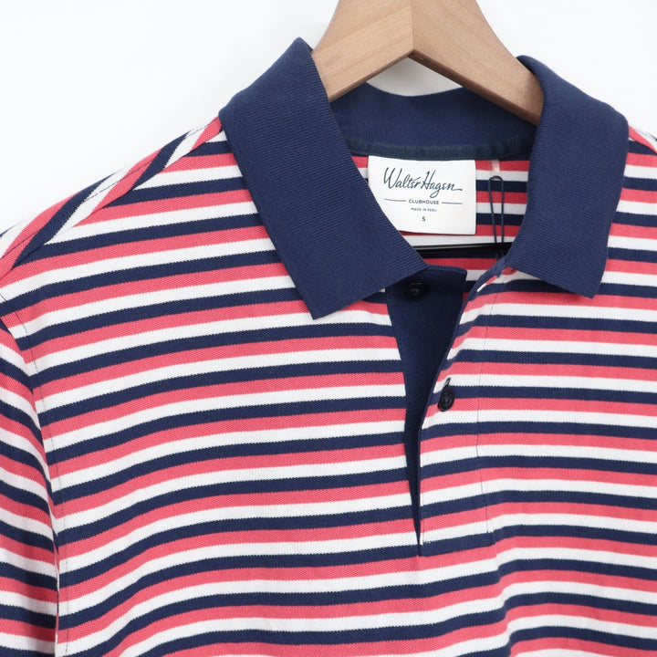 Walter Hagen Clubhouse Mens Small Stripe Pique Polo Pink Navy Blue NWT