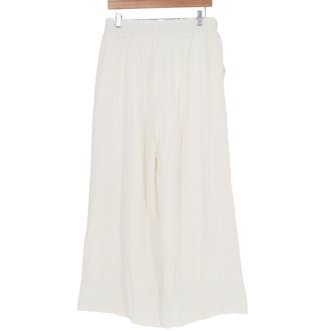Unbranded Cream Linen Blend Wide Leg Elastic Waist Flowy Pants Large