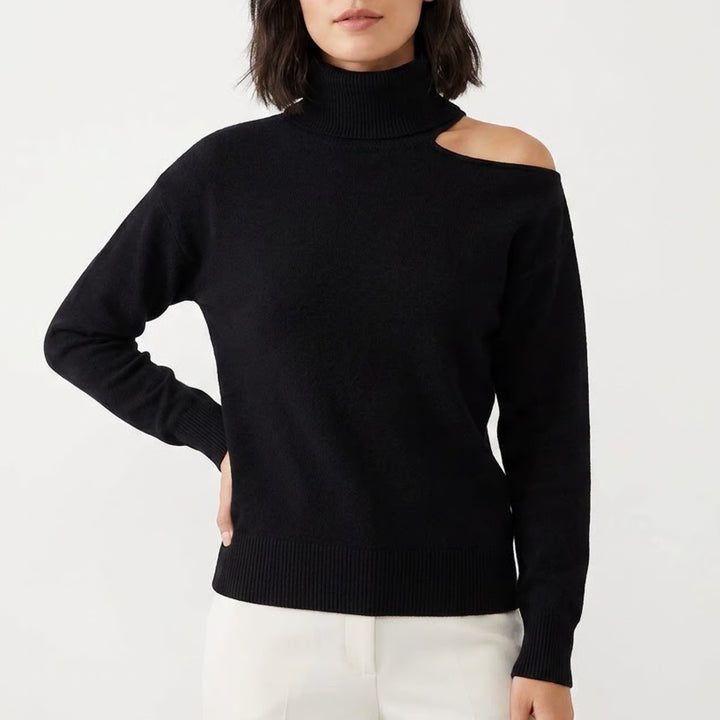 The Drop Womens Black Cutout Cold Shoulder Turtleneck Knit Sweater Size Medium
