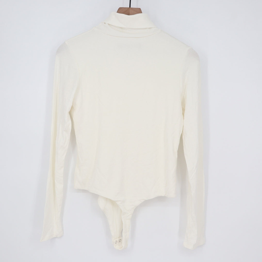 Naked Wardrobe White Turtleneck Long Sleeve Bodysuit Size S
