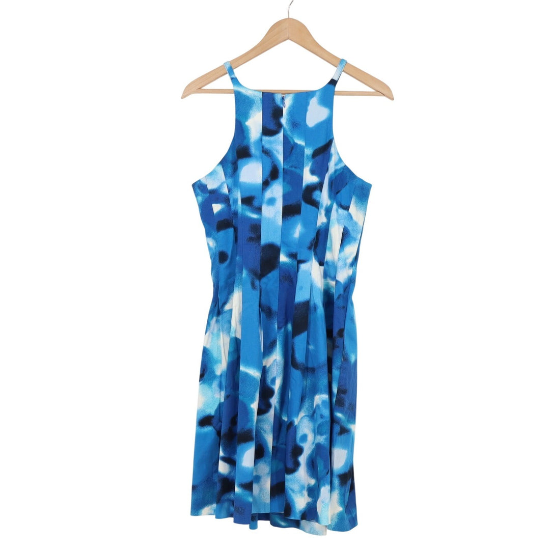 Calvin Klein Dress Womens 8 Halter Sheath Blue White Abstract Floral Excellent