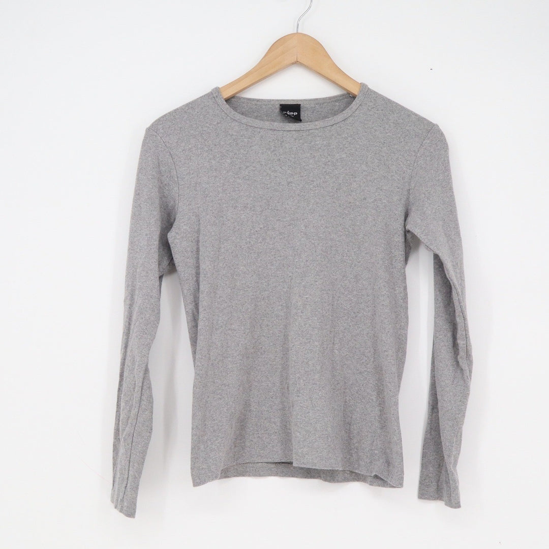 TEPP Basiq Womens Long Sleeve Crew Neck T-Shirt Heather Grey Slim Fit Size M