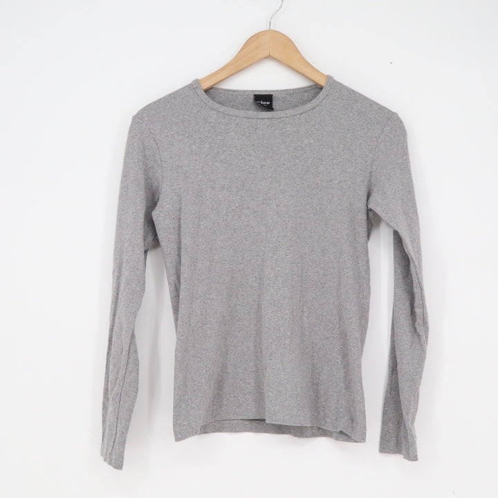 TEPP Basiq Womens Long Sleeve Crew Neck T-Shirt Heather Grey Slim Fit Size M