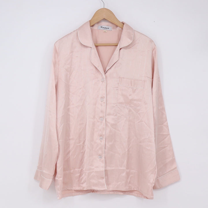 Yimanie Pajama Set Women XL Pinstripe Pink Metallic Button-down Excellent
