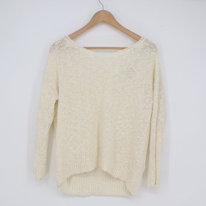 Mudd Womens Cream Open Knit Criss Cross Back Pullover Sweater Medium