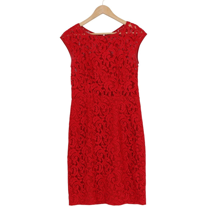 Banana Republic Red Floral Lace Cap Sleeve Sheath Dress Size 2 Boat Neck