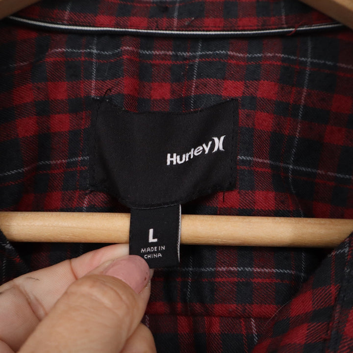 Hurley Mens Dri-FIT Plaid Button Up Shirt Red Black Long Sleeve L