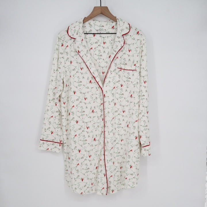 Charter Club Intimates Sleepshirt Womens Large White Floral Stretch Notch Collar