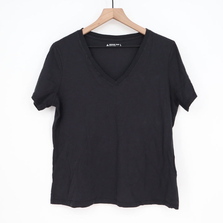 AMERICAN GIANT Womens Black V Neck T Shirt Made in USA Size L