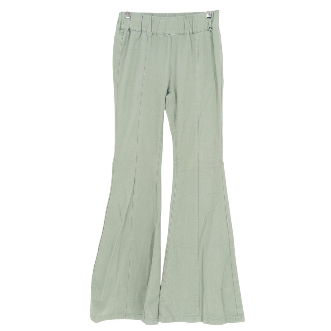 Bell Bottom Jeans Womens 10 Olive Green cotton Stretch Elastic Waist Mid Rise