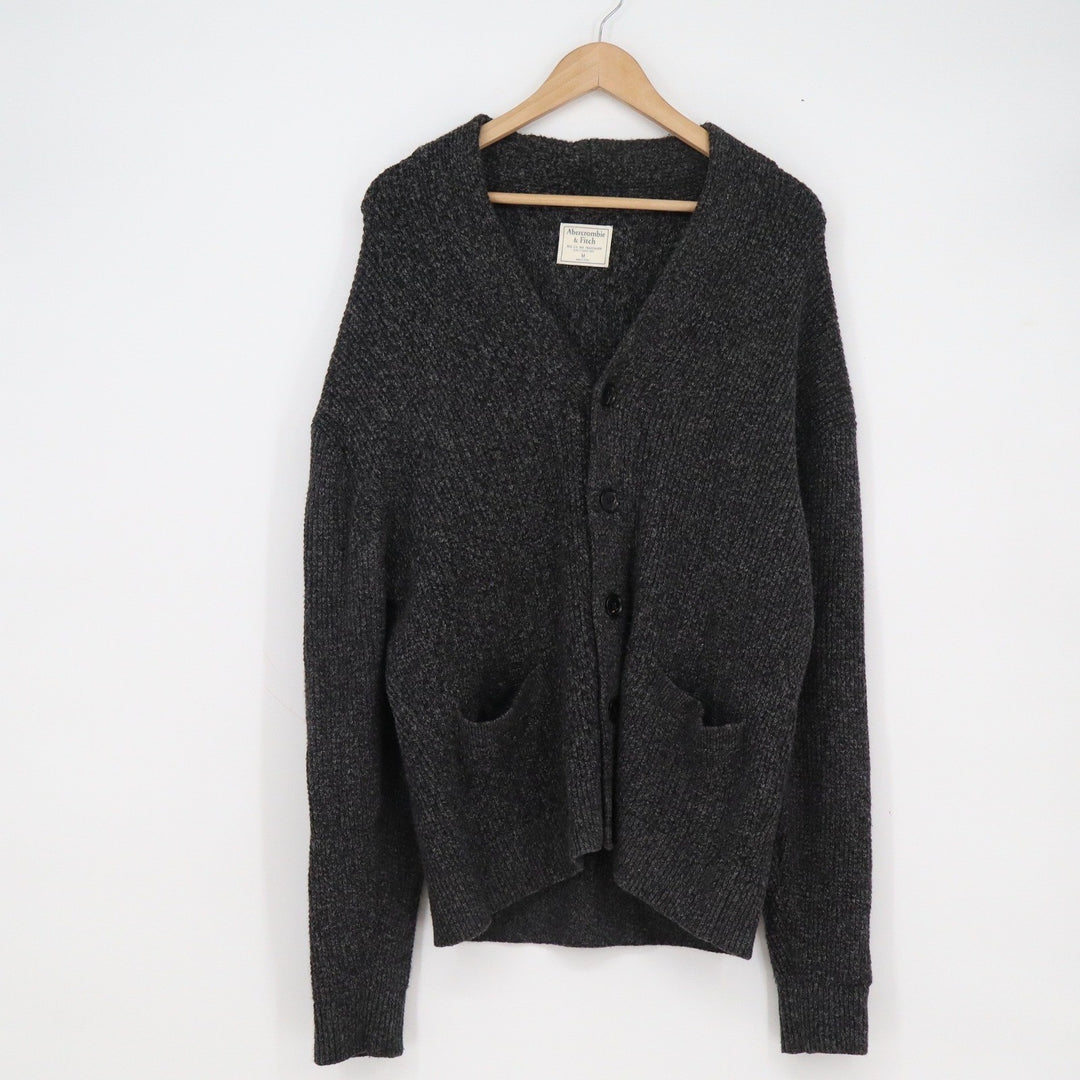 Abercrombie & Fitch Mens Oversized Cardigan Sweater Dark Charcoal Gray Medium