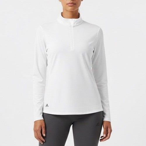 Adidas Golf Polo Shirt Women XL Long Sleeve White UPF 50 Quarter Zip Athleisure
