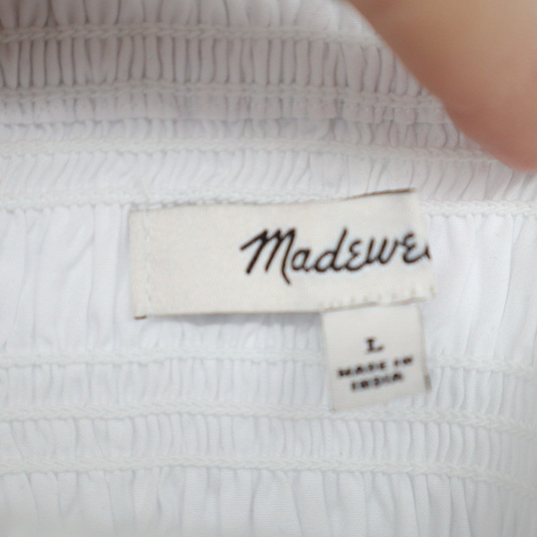 Madewell Poplin Cropped Top Womens L White Cotton Smocked Wide Strap Square Neck