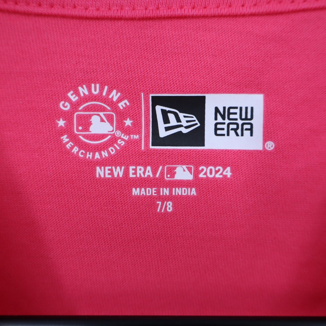 New Era Boston Red Sox Girls Pink Sequin V-Neck Graphic Tee Shirt Size 7/8 NEW