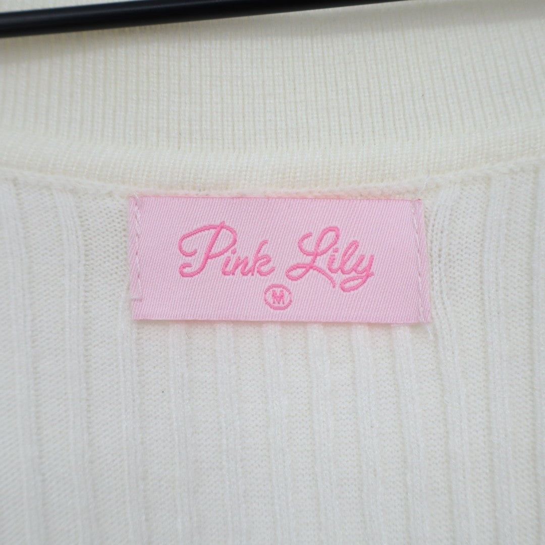 Pink Lily Midi Dress Womens Medium Ivory Ribbed Knit Long Sleeve Spread Collar