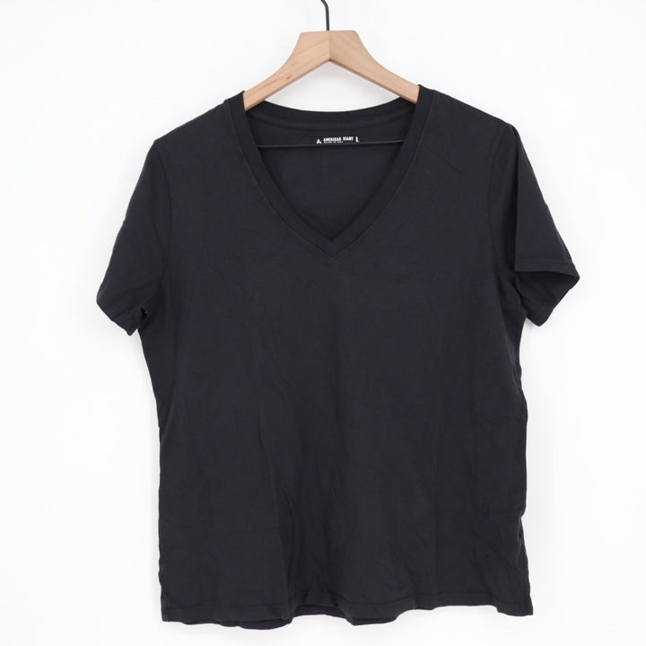 American Giant Black V Neck Short Sleeve T Shirt Women Size L Made in USA