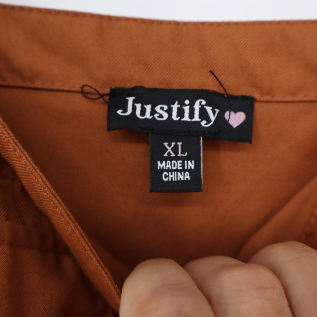 Justify Womens XL Rust Orange Button Front Pinafore Jumper Mini Dress Pockets